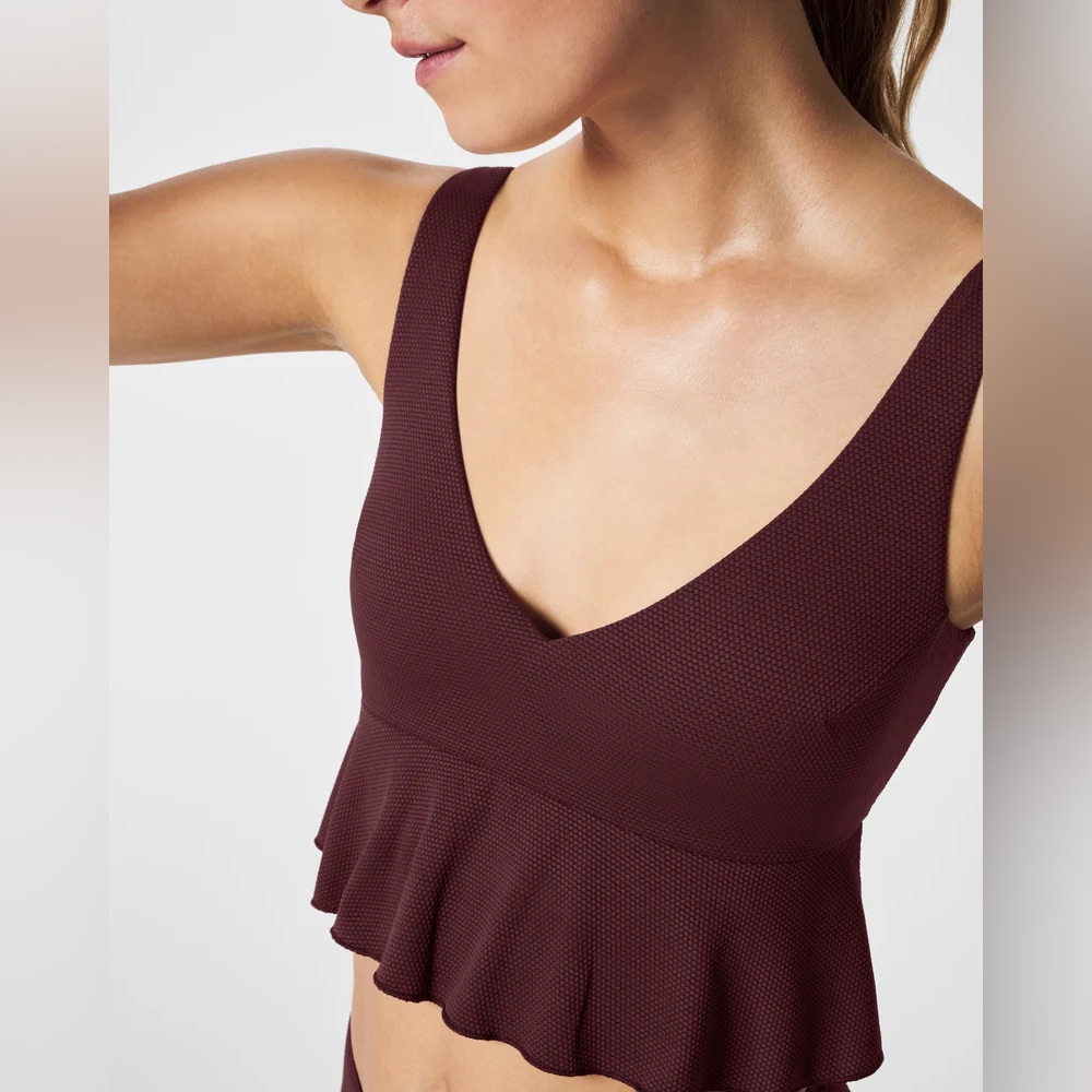 SPANXshape Swim- Pique Longline Flounce Top- Size XL (color MULBERRY)
